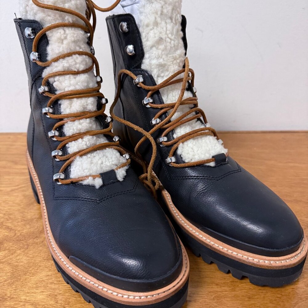Marc Fisher LTD Lizzie Shearling Lined Leather Combat Boots Black Size 10